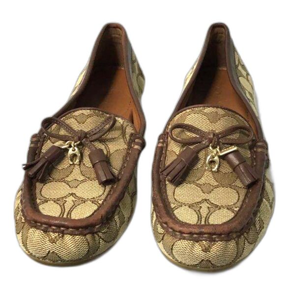 Coach Women's Signature Greenwich Loafers in Khaki/Saddle-Size 6.5 - Picture 1 of 6